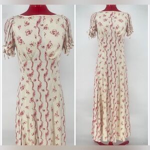 Free People Cottagecore Cream Dainty Floral Prairie Open Back Maxi Dress